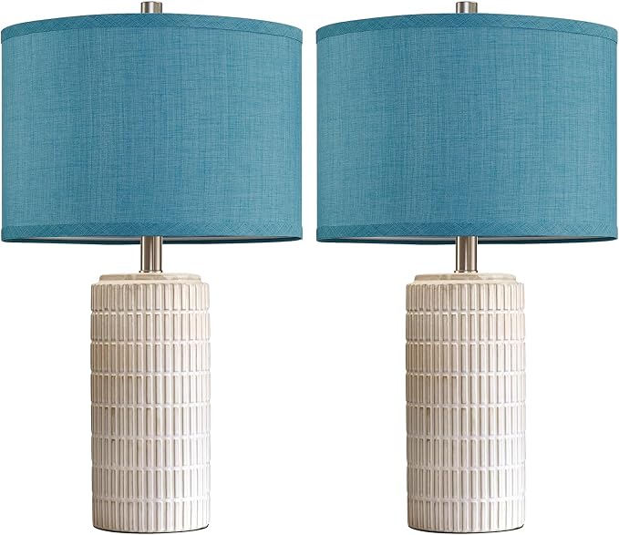 AIEAMPDO 23" Set of 2 Nautical Ceramic Nightstand Table Lamps, Blue | Side Table Lamps For Bedroom, Bedside, Living Room, Dining Room And Office, 2 LED Bulbs Included