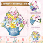 Juexica Spring Decorations for Home Spring Wreaths for Front Door Welcome Sign Flowers Door Hanger Decorations Rustic Flower Wall Decor Easter Party Outdoor Indoor Home Decor