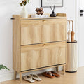 BERRYMERRY 31.5” Fluted Shoe Storage Cabinet for Entryway, 2 Flip Drawers Narrow Shoe Organizer Cabinet with Wave Profile for Hallway,Living Room