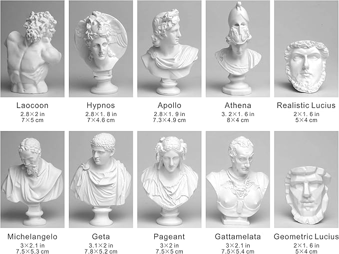 Garwor 10PCS Mini Figures of Greek Mythology Statue Resin Sculpture World Famous Bust Figurine Home Office Decor, 2.75" H