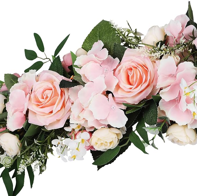 TITA-DONG 25.6inch Artificial Rose Peony Flower Swag, Front Door Peony Floral Arch Garland Swag Hydrangeas Eucalyptus Leaves Wreath for Wedding Arch Front Door House Wall Decoration(Pink)