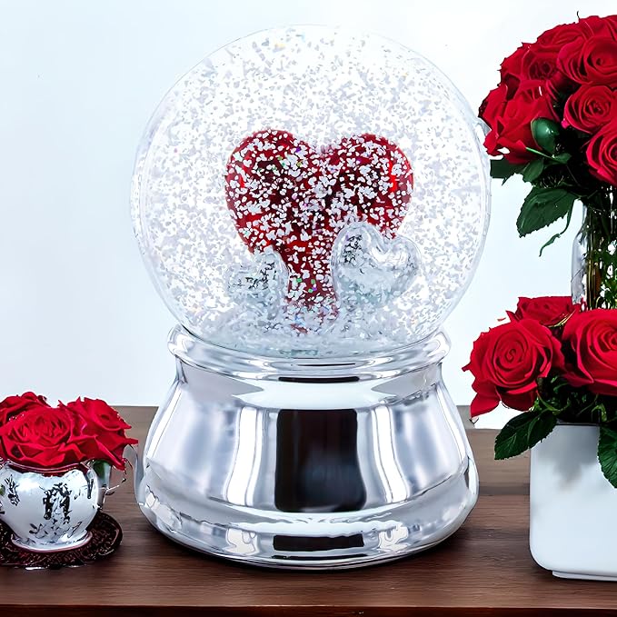 Romantic Red Heart in Love Glass Musical Water Snow Globe