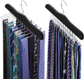 TOPIA HANGER Tie Rack Hanger for Closet 2 Packs, Wooden Tie Organizer for Men with 24 Folding Hooks, Space Saving Necktie Holder for Storage and Display Bra, Tank Top, Camisole (Black) - CT14B-2