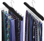 TOPIA HANGER Tie Rack Hanger for Closet 2 Packs, Wooden Tie Organizer for Men with 24 Folding Hooks, Space Saving Necktie Holder for Storage and Display Bra, Tank Top, Camisole (Black) - CT14B-2