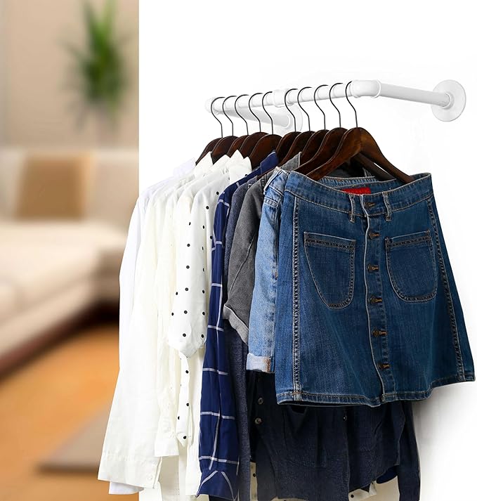 WEBI Clothing Rack Wall Mount,20" Industrial Pipe Clothes Rack for Hanging Clothes,Heavy Duty Iron Garment Rack Bar,Retail Display Clothes Rod for Closet,Laundry Room,White,2 Packs