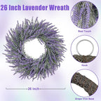 26 Inch Large Lavender Wreaths for Front Door Outside Summer Spring Wreaths for Front Door Floral Wreath All Season for Wedding Farmhouse Porch Wall Room Home Decor
