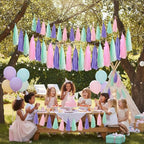 15Pcs Pink Purple and Blue Paper Tassel Garland,Tissue Tassel Banner for for Girls Baby Shower Ocean Theme Under The Sea Birthday Party Decorations