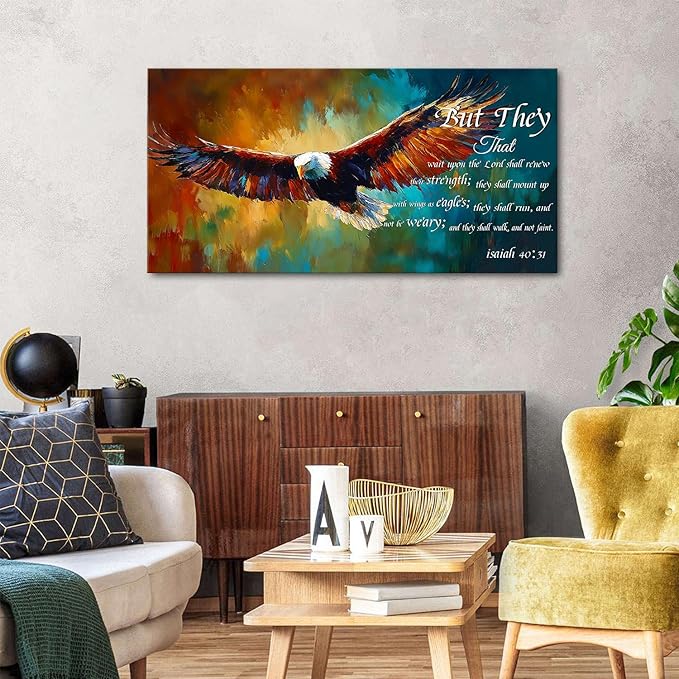 Christian Eagle Wall Art Isaiah 40 31 Poster Bible Verse Wall Decor Inspirational Scripture Canvas Prints Painting Religious Biblical Framed Artwork for Bedroom Living Room Home Decoration 24x48