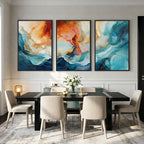Large Framed Blue and Orange Abstract Wall Art for Living Room, Set of 3 Modern Canvas Prints Paintings Artwork for Walls, Bright Colorful Pictures for Bedroom Dining Room Hallway Wall Decor 24x36 In