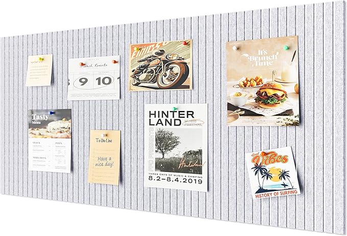 48 x 32" Large Bulletin Board, Decorative Felt Pin Board, 0.35“ Thick Foldable Photo Display Board with Self-Adhesive Tape, Vision Board for School Home Kitchen Office Walls/Sliver Grey