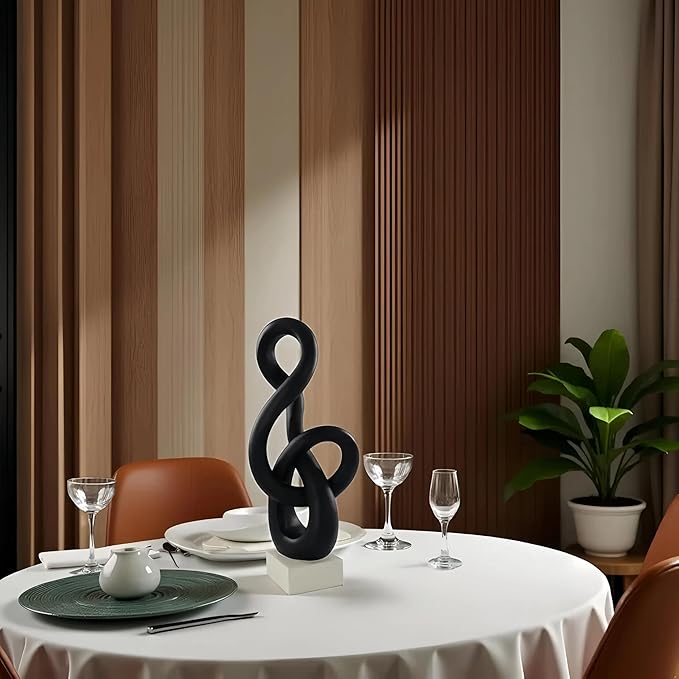 16" Modern Abstract Ribbon Decorative Sculpture, Knot Sculptures,Home Decor,Coffee Table Statues,Dining Living Room Desk Decor,Musical Note,Black
