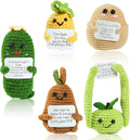 JFZHENGCUO 5 PCS Funny Handmade Crochet, Emotional Support Positive Potato, Positive Cucumber, Pineapple, Happy Pear, Mighty Apple, Emotional Support Collectible Dolls