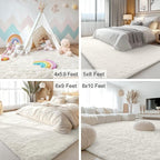 OLANLY 6x9 Machine Washable Large Area Rugs for Living Room, Bedroom, Soft Fluffy Shaggy Bedside Rug, Indoor Floor Carpet for Kids Girls and Boys, Dorms, Nursery, Home Decor Aesthetic, Ivory