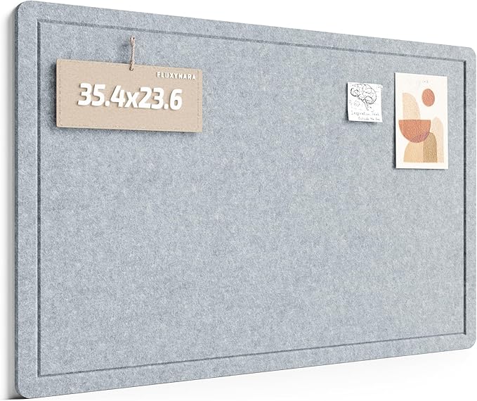 Fluxynara Bulletin Board,35.4" x 23.6" Cork Board Alternative with 12 Safe Removable Adhesive Tabs, Foldable Felt Pin Board for Home Office, Classroom, Bedroom,Entryway for Walls—Blue Gray