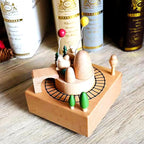Natural Solid Wood Handcrafted Beech Wooden, Musical FigureTotoro/Carousel/Fairy/Ballerina Figurine,Rotating Hand Crank Mechanism Music Box,Musical Decorations (Little Bear and Train)