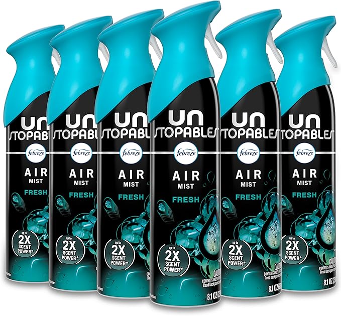 Febreze Air Mist, Air Freshener Spray, Odor Fighting Room Spray, Deodorizer for Home Bathroom Kitchen Office Apartment Dorm Room Classroom, Unstopables Fresh Scent, 8.1oz (Pack of 6)