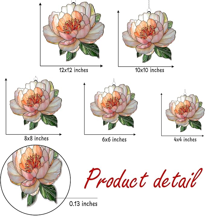 Peony November Birth Month Flower Acrylic Suncatcher, Flower Suncatchers for Window Hangings, Stained Glass Effect Garden Decor, Gift for Mother's Day, Mom, Grandma, Wife, Women
