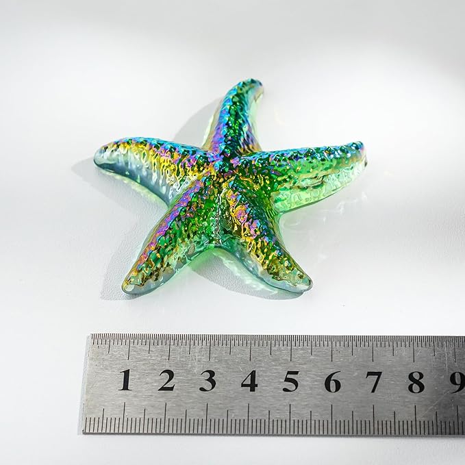 H&D HYALINE & DORA Glass Starfish Green Handmade Glass Sea Animal Figurine Mini Starfish Collectible Ornament for Beach Decor