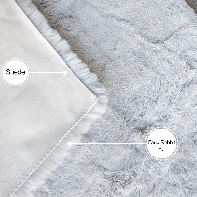 Faux Fuzzy Machine Washable Bunny Fur Area Rugs for Living Room Grey Fluffy Rug for Bedroom Sheepskin Rug 4x6 Rectangle Nursery