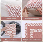 HPUK Decorative Throw Pillow Covers Set of 4 Geometric Design Linen Cushion Cover for Couch Sofa Living Room, 20"x20" inches, Coral