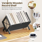 YATINEY Vinyl Record Holder, Record Storage Rack Holds 80-100 LP，Wooden and Metal Record Organizer, Quick Assembly Magazine Holder Vinyl Record Display Stand for CDs, Magazine, Albums, Black CJ06BB