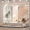 Keonjinn 48 x 36 Inch Silver Bathroom Mirror for Over Sink Large Rectangle Wall Mirror Brushed Metal Framed Square Corner Vanity Mirror Wall Mounted Rectangular Farmhouse Mirror(Horizontal/Vertical)