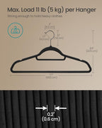 SONGMICS Velvet Hangers, Set of 50 Clothes Hanger with Black Swivel Hook, Non-Slip, and Space-Saving, 0.2-Inch Thick, 17.1-Inch Long for Coat, Shirt, Dress, Pants, Tie, Ink Black UCRF021B02