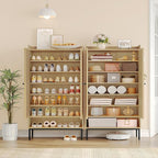 Shoe Cabinet with Doors, 7-Tier Shoe Storage Cabinet with Adjustable Shelves, Wooden Shoes Organizer Cabinets with Top Storage Layer, 28-32 Pairs, for Entryway, Hallway, Rattan SR68702Y