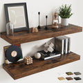 40 Inch Long Floating Shelves for Wall 2 Pack, 12"D Wood Grain Bathroom Shelves with Invisible Brackets, Easy Install Engineered Wood Storage Shelves for Kitchen, Living Room, Bedroom, Rustic Brown