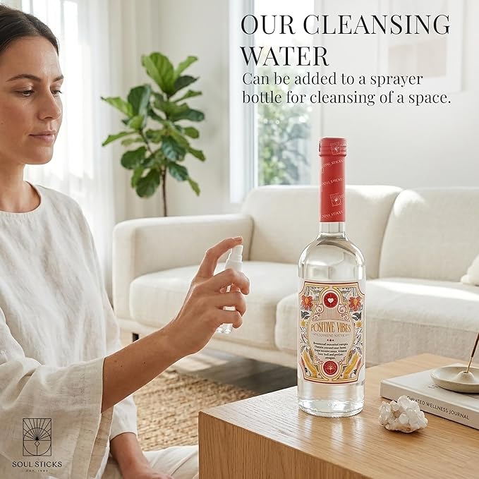 SOUL STICKS Cleansing Water 7.5 oz. Bottle for Clearing Negative Energy and Purifying Home Spiritual Florida Water Area Deodorizer (Positive Vibes)