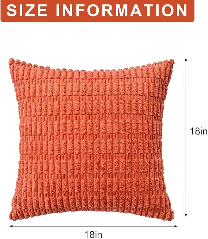 Aegero Pack of 2 Corduroy Decorative Throw Pillow Covers 18x18 Inch Fall Soft Striped Pillow Covers Modern Farmhouse Home Decor for Sofa Living Room Couch Bed(Rust)