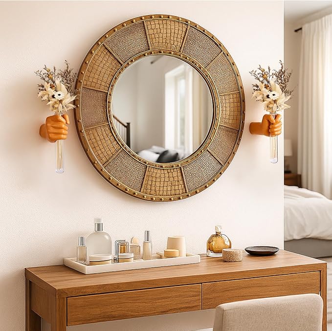 2 Pieces Wall Sculptures, Hands Vase Home Decor, Wall Mount Art Sculpture, Unique Wall Art Statue, Funky Flower Vase Decorations, Modern Eclectic Hanging Decor,Hands Statue (Orange(L+R))