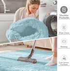 OLANLY 3x5 Machine Washable Small Bedside Rug, Soft Fluffy Shaggy Rugs for Living Room, Bedroom, Indoor Floor Carpet for Kids Girls and Boys, Preppy Dorms, Nursery, Home Decor Aesthetic, Light Blue