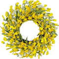 22 Inch Yellow Forsythia Wreaths for Front Door, Spring Summer Floral Wreath, Farmhouse Wreath for Porch, Wall, Window, Indoor Outdoor Home Decor