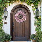 24 Inch Artificial Purple Forsythia Flower Wreath, Lavender Silk & Paper Bridal Floral Wreath for Front Door, Romantic Spring Summer Decor, Elegant All Season Farmhouse Porch Wall Decoration