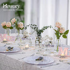 Hewory Glass Clear Modern Vase, Set of 6 - Small Bud Vases for Flowers, Elegant Home Decor Floral Arrangements, Wedding Party Events Centerpieces