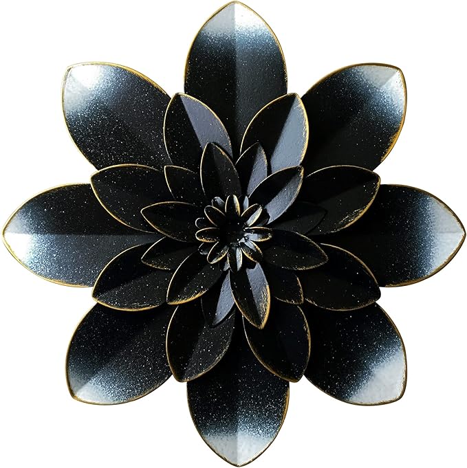 Black Metal Flower Wall Art Decor, 9.5“ Rustic Modern Floral Sculpture, Distressed Hanging Home Decoration Accent Artworks for Indoor Bedroom Living Room Office Outdoor Garden Patio