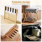 Luggage Racks Set of 2, Bamboo 26.77" Luggage Rack Stand for Guest Room, 5 Nylon Straps, Foldable Suitcase Stand with Storage Shelf for Bedroom Hotel, Holds up to 165 Lbs