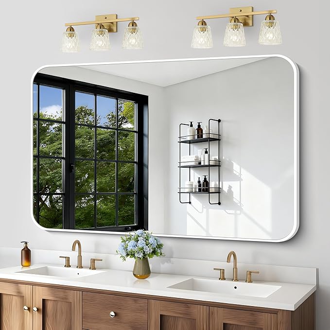 BONEWEI White Bathroom Mirror,55x36 inch Wall Mirror for Bathroom Wall Mounted,Rectangle Mirror for Bathroom Over Sink,Modern Frame Round Corner for Living Room,Bedroom Entryway,Horizontal/Vertical