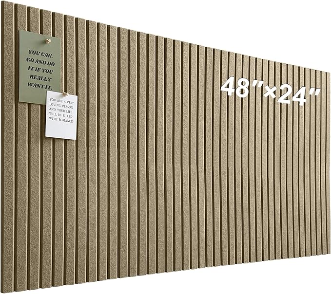 Large Cork Board for Office, 8 Pack Felt Wall Tiles with Slat Wall Paneling and Safe Removable Adhesive Tabs, Felt Bulletin Board Pin Board Cork Boards for Walls - Light Brown