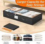 SpaceWhisper 90L Under Bed Storage Containers, 6-Pack Storage Bins with Clear Top, Foldable Closet Organizers and Storage with Label Holder for Clothing, Blankets, Comforter & Pillows(Black)
