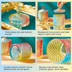 Aoriher 4 Pcs Crystal Glass Candy Jar Set with Lids Home Decorative Storage Jars for Apothecary, Bathroom, Kitchen, and Pantry, Ideal for Cotton Swabs and Jewelry(Large,Colorful)