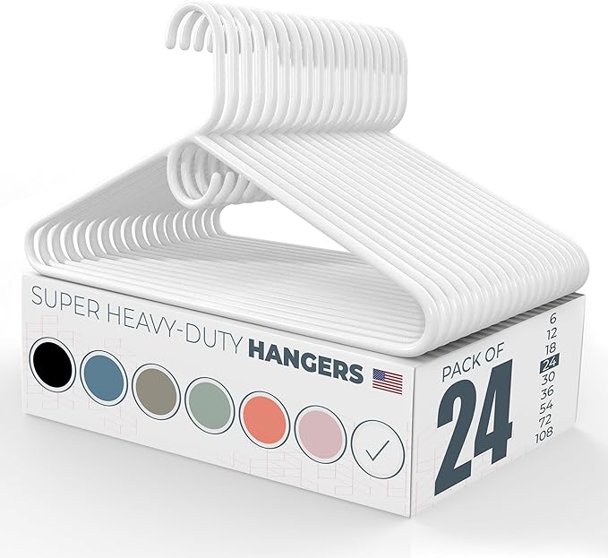 Neaties Super Heavy Duty Clothes Hangers 20 Pack (24 Count) – Made in the USA - 10lb Capacity, Thick Plastic Hangers for Pants, Coats, Jackets, Jeans and Adult Clothing – White