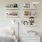 RICHER HOUSE 5 Set White Floating Shelves, Wall Mounted Shelves for Wall Decor, Modern Picture Ledge Shelf with Lip for Storage Nursery, Bedroom, Living Room, Bathroom - White