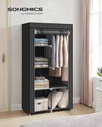 SONGMICS Portable Closet, Fabric Wardrobe, Clothes Rack with Shelves, Pockets, Large Capacity, 1 Hanging Rod, 34.6 x 17.7 x 66.1 Inches, Ink Black URYG84BK