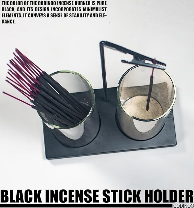 2 in 1 Incense Holder for Sticks Incense Burner Holder with Storage,Glass Upside Down Incense Holder for Sticks with Glass Ash Catcher for Meditation Yoga Spa Room Home Decor[2 Long Black]
