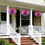 INSPRING Artificial Outdoor Flowers Hanging Baskets Faux Plants Spring Decoration, UV Resistant Fake Silk Morning Glory in Planter Look Real Petunias for Outside Patio Porch Balcony Garden Home, 4Mix