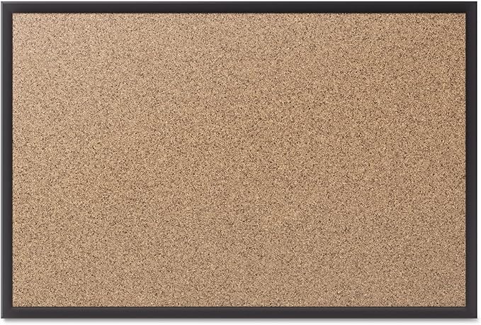 Quartet Cork Bulletin Board 36"W x 24"H Pin Board, Black Aluminum Frame (2303)