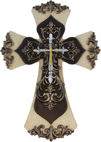 Old River Decorative Layered Tuscan Wall Cross Scrolly Fleur De Lis