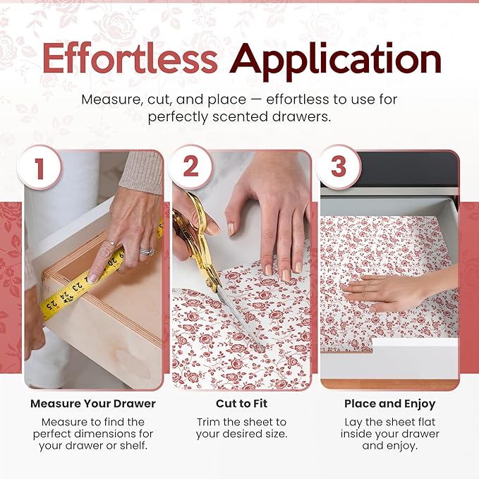 Rose Scented Drawer Liners for Dresser Drawers (10 Large Sheets, 19.7" x 14.4") - Non Adhesive Drawer Paper Liner for Bedroom Dresser & Closet Shelves by Linda’s Essentials